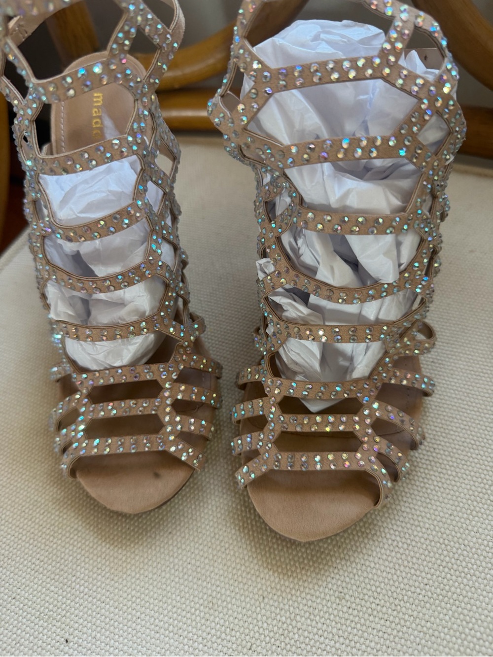 Madden Girl Embellished Strappy Nude Heeled Sandals